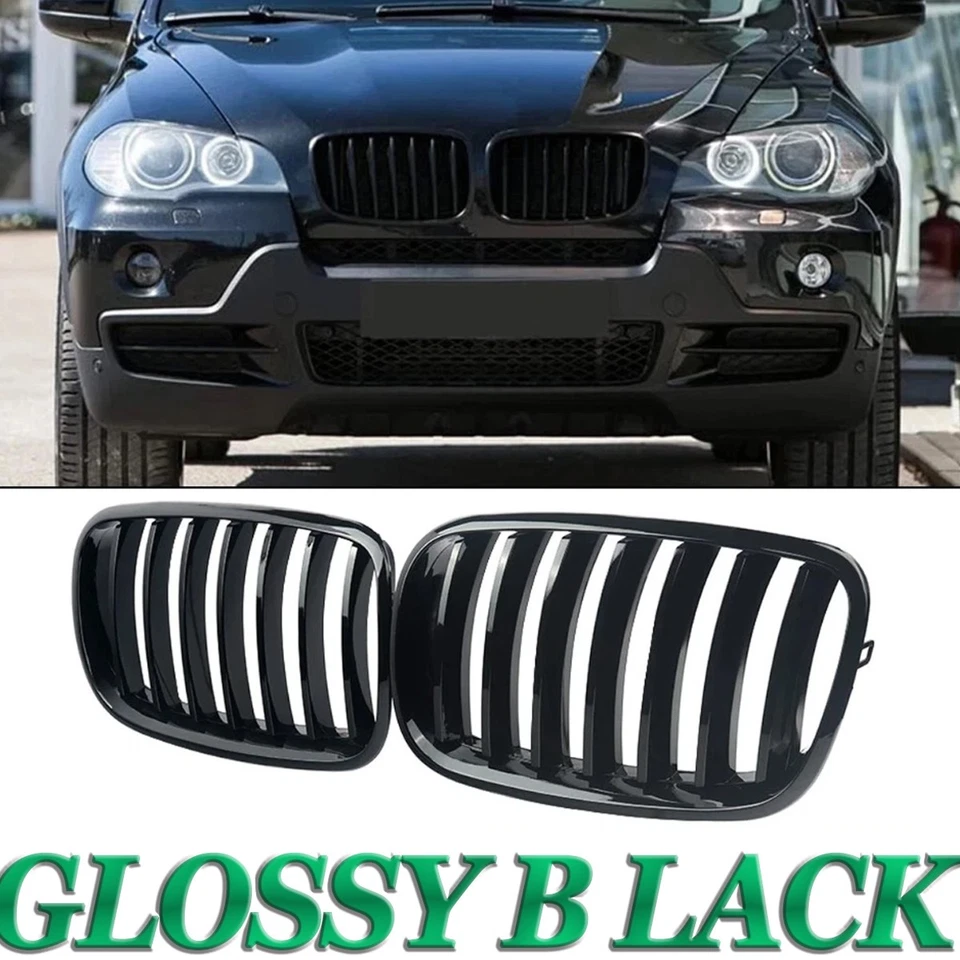 2x Front Bumper Kidney Grille Grill Glossy Black For BMW X5 X6 E70 E71 2007-2013 Foto 2 de 4