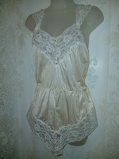 Vintage 80s Blush Pink Nylon Floral Lace Teddy Bodysuit Romper Lingerie M