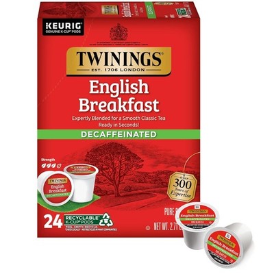 Twinings DECAF English Breakfast Tea 24 to 144 Count Keurig Kcups Pick Any Size 