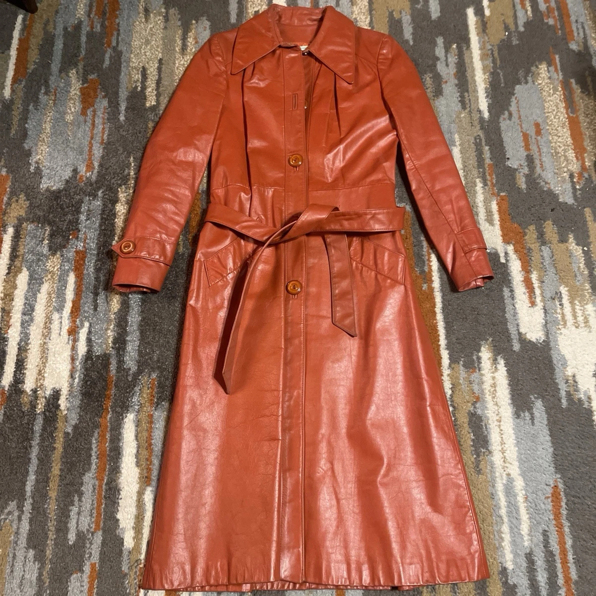 Trench Coats Red Leather Outer Shell Coats, Jackets & Vests for