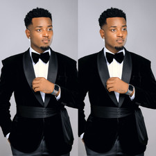 Black Velvet Men's Suit Shawl Laepl Prom Outfits Evening 2Pcs Hosting Jacket