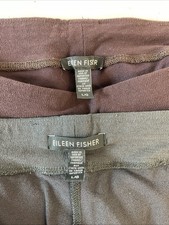 Lot of 2 Eileen Fisher pull on pants size LG Brown Gray straight leg office