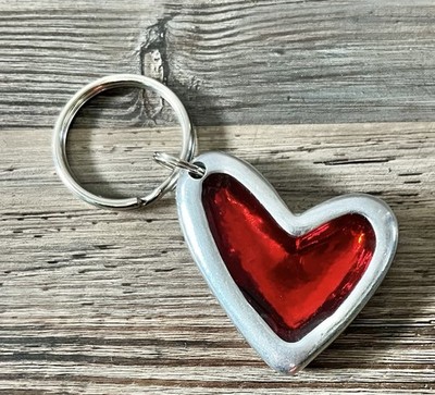 90 s Y2K Red Silver Funky Groovy Heart Keychain Purse Charm Love Resin Poured