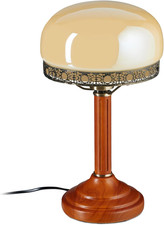 Lampada Antica Vintage, Abat-Jour Con Paralume in Vetro E Base in Legno, Beige E