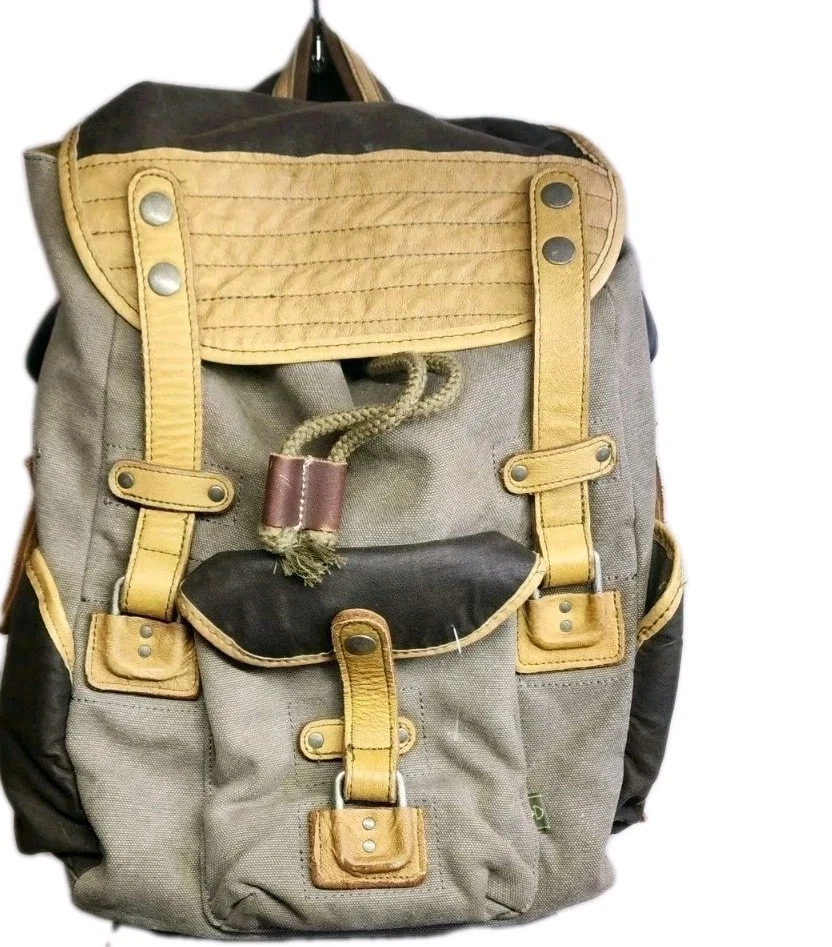 Mochila de lona de senderismo marca TSD California correas de cuero resistente muy bonita Foto 2 de 4