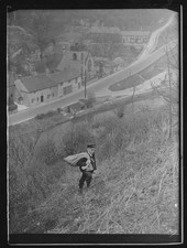 The Postman at Millers Dale in Derbyshire on his rounds delivering- Old Photo