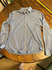 Michael Kors Fine Gauge Knit Blue Striped Slim Dress Shirt 16 34/35