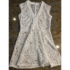 Guess Womens White Laced V-Neck Eyelet Button-Front Waist Mini Dress Size S