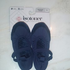 Isotoner Women's Ballet Slippers Navy Memory Foam Quilted Velour Size 5-6