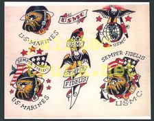 RARE old vintage copy antique william grimshaw minugh marines tattoo flash 11x14