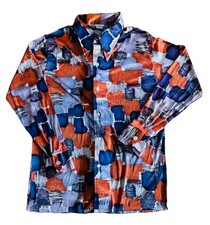 Montgomery Ward Vintage 1970s Abstract Geometric Disco Button Down Shirt Mens XL