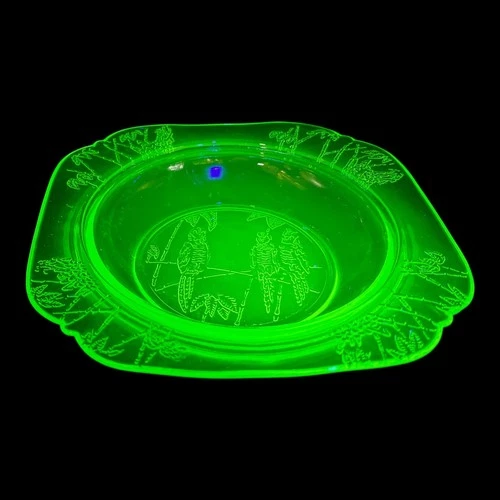 Vintage Federal Green Uranium Glass Sylvan Parrot Butter Dish Base Only c. 1930s