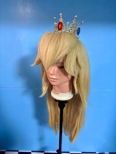 Princess Peach Cosplay Wig with Tiara for Mario Character Fluffy Adjustable Japa