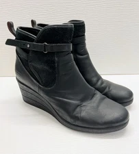 UGG Emalie Stout Black Leather Boots Women's 10 Waterproof Wedge Heel 1008017