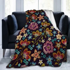 Chamomiles Flowers Fleece Blanket Lightweight Ultra-Soft Embroidery Floral Pa...
