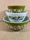 Vintage Pyrex Spring Blossom Green Set Of 3 Nesting Bowls #’s 401, 402, 403