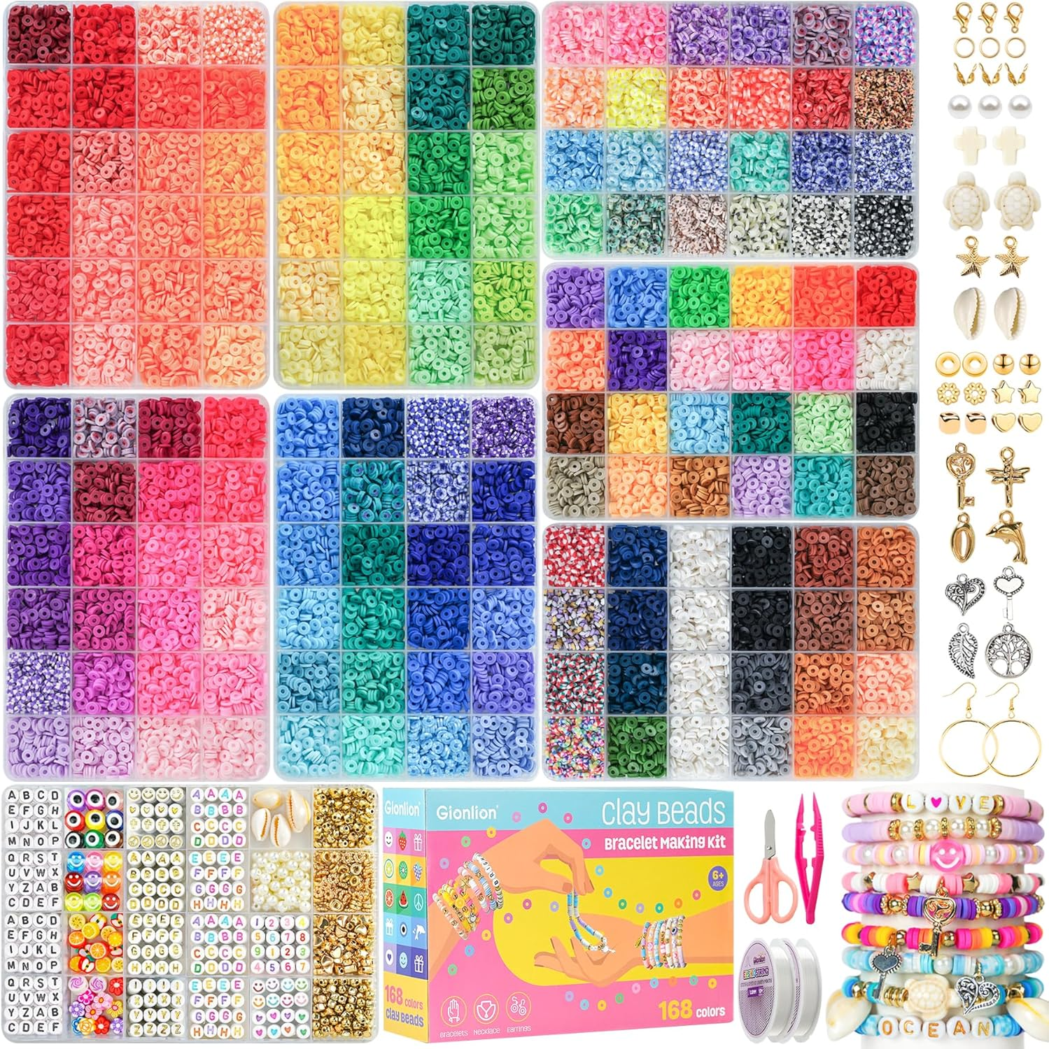 30,000 Pcs 168 Color Clay Bead Kit for Bracelet Making with 8 Boxes