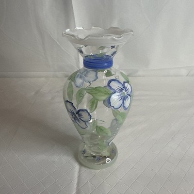 Tracy Porter Glass Bud Vase Hand Blown and Painted w/ Base 6 1/2  Wavy Top Read