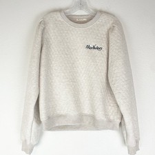 Marine Layer Womens Oat Heather Corbet Quilted Puff Sleeve Crewneck Large LOGO