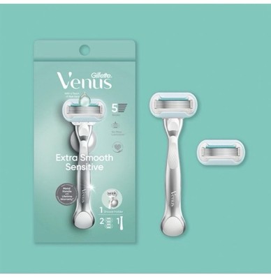 Gillette Venus Extra Smooth Sensitive Razor Metal Handle, 2 Cartridges, Shower  