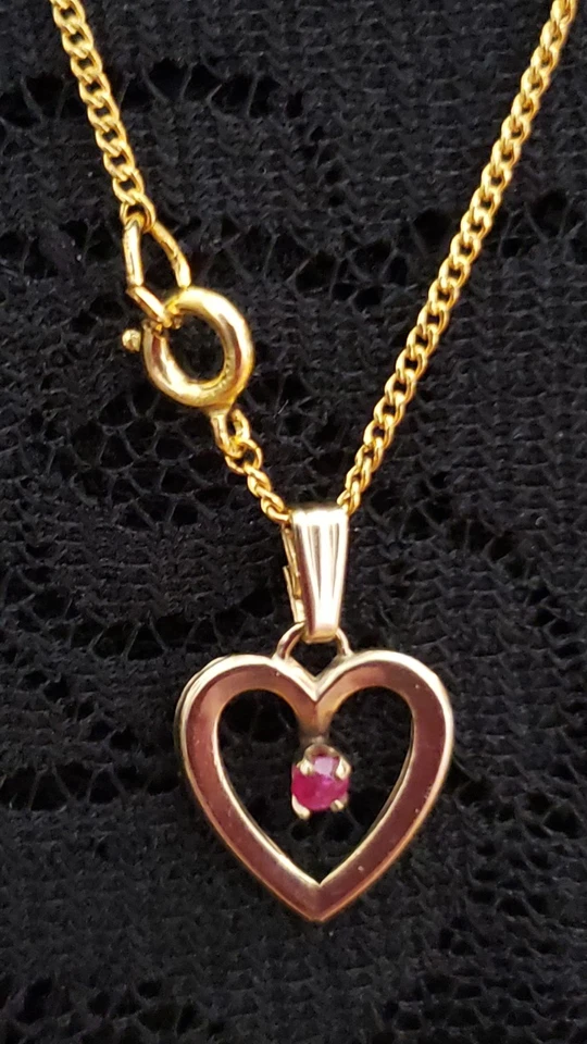 Vintage Now Gold Filled Red Ruby Heart Necklace 18" Inches - Image 2 of 4