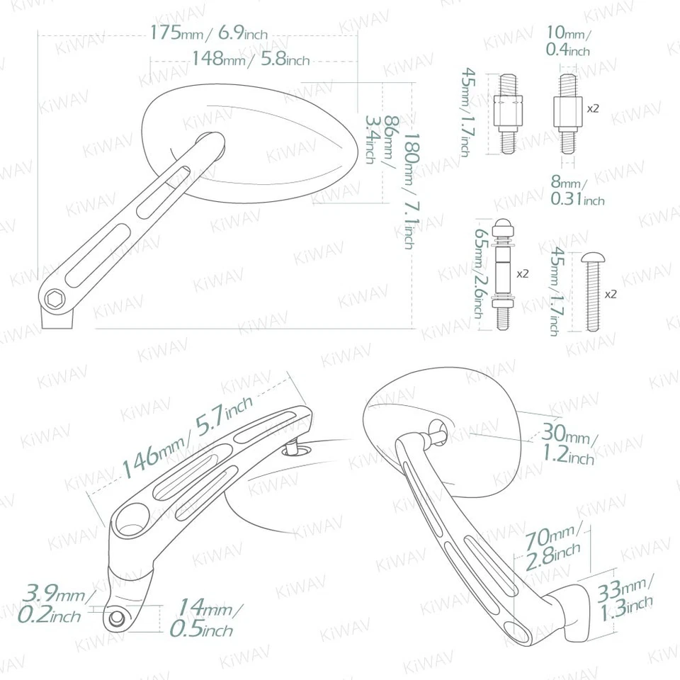 Espejos retrovisores Magazi Oval MX negros M10 y 5/16" para Harley Road King ROCKER C Foto 2 de 4