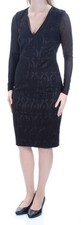 CATHERINE MALANDRINO Womens Black Long Sleeve Below The Knee Sheath Dress 4