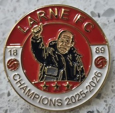 Larne FC Champions Badge 2025/26 (featuring Gary Haveron, manager)