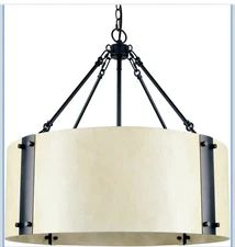 Chandelier Lighting Fixture, 4-Light, Retro White Drum Shade, Rustic Industrial