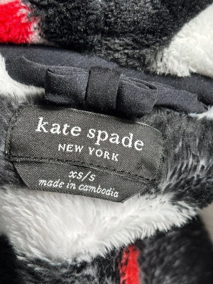 Халат женский Kate Spade XS/S черный белый в полоску в горошек флисовый плюшевый подпоясанный - Изображение 3 из 4