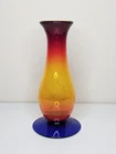 Blenko Tequila Sunrise Art Glass Vase W/ Cobalt Base 11 3/4" T Made In USA 2004