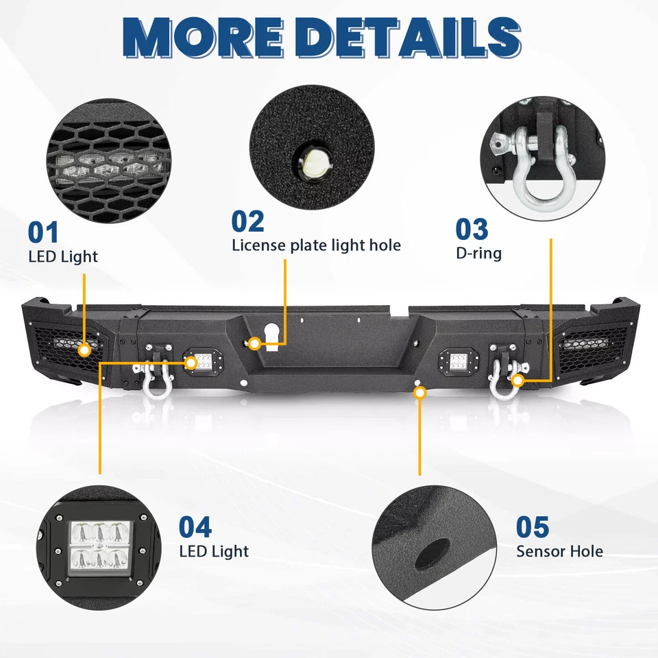 Parachoques trasero de acero con recubrimiento en polvo para Ram 2500/ 3500 2019 20 21 2022 2023 con luz Foto 4 de 4