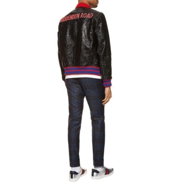 NWT Gucci 'Biddenden Road' Crackled Goat Leather Web Bomber