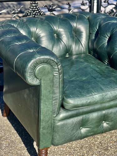 Hand Made Tufted Green English Leather Chesterfield Club Chairs By ...
