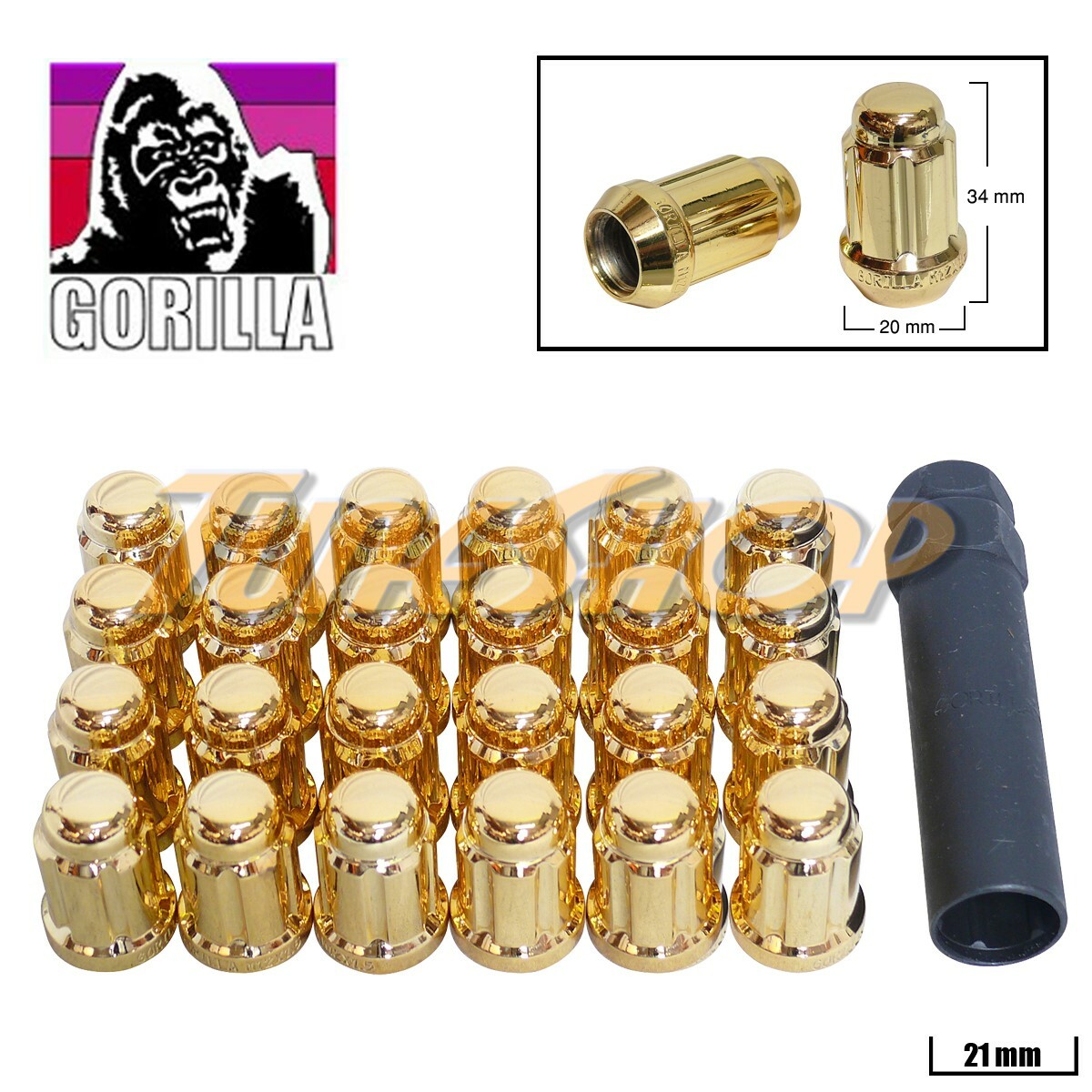 Gorilla 24pc Spline Tuner Lock Lug Nut Set – M12x1.5, Chrome Blue, Closed End Acorn
