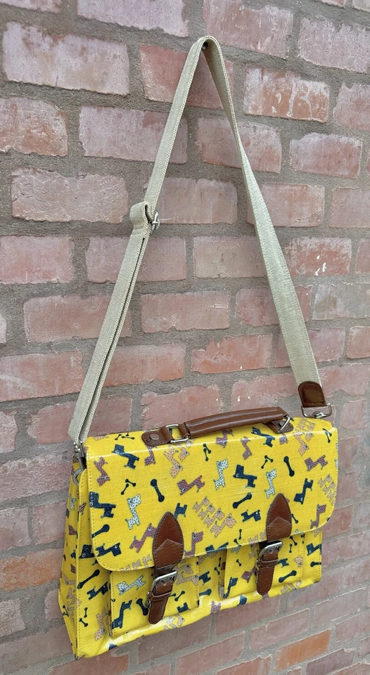 Naj-Oleari Vintage Old School Bag British Briefcase Cartella Yellow Wax Dogs🐕 - Image 2 of 4