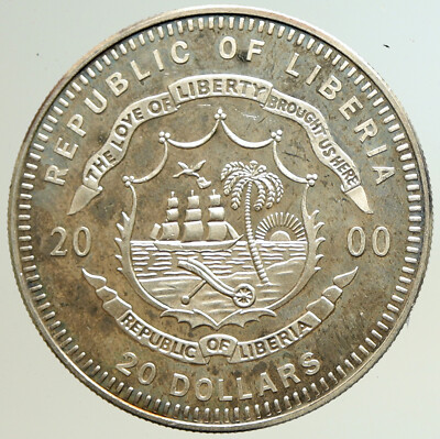 2000 LIBERIA USA Second President JOHN ADAMS Proof Silver 20