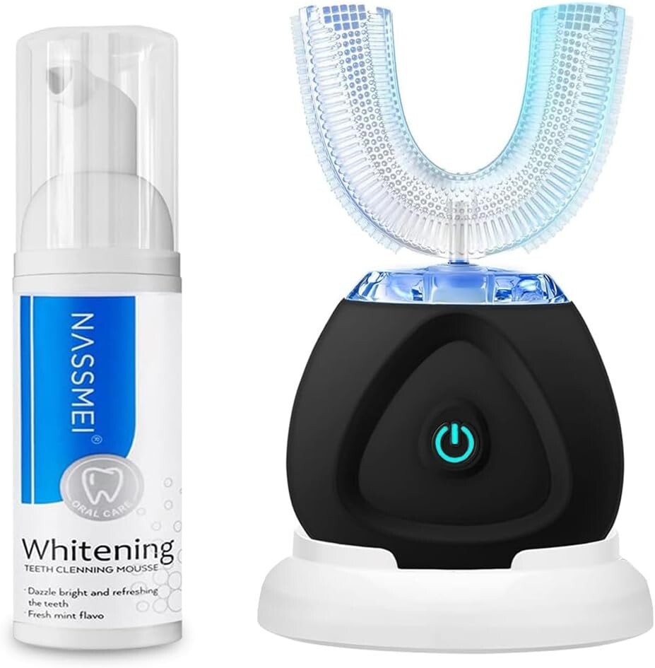 Sani White Ultrasonic Toothbrush Sparkle Glow U Shaped Teeth Whitening 360 Brite