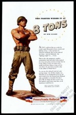 1944 shirtless US Army soldier art Pennsylvania Railroad vintage print ad