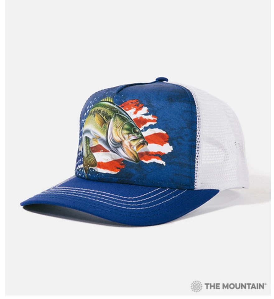 “Patriotic Bass” American Flag Trucker Style SnapBack Cap Hat - by The Mountain - Image 2 of 4
