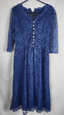 Vtg 80s 90s Party Dress Size M/L Prom Party Royal Blue Pearl Snaps Retro Fitted