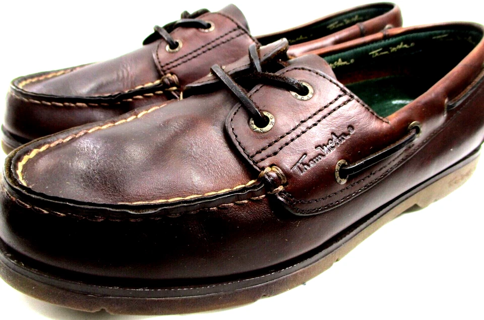 Thom McAn Men Boat Deck Leather Shoes Brown Leather Lace Cushion Insole Brown - Image 3 of 4
