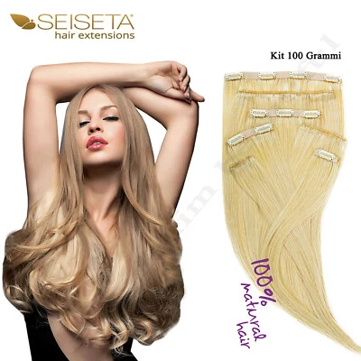 Hair Extensions Kit 100 Grammi Capelli Veri naturali con Clip SEISETA 100% Remy