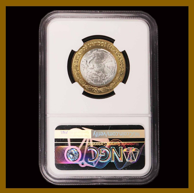 3978【メキシコ】1993年10ペソ銀貨　 Mexico 10 Pesos Bimetallic Silver Center Coin, 1993 NGC MS 67 Top