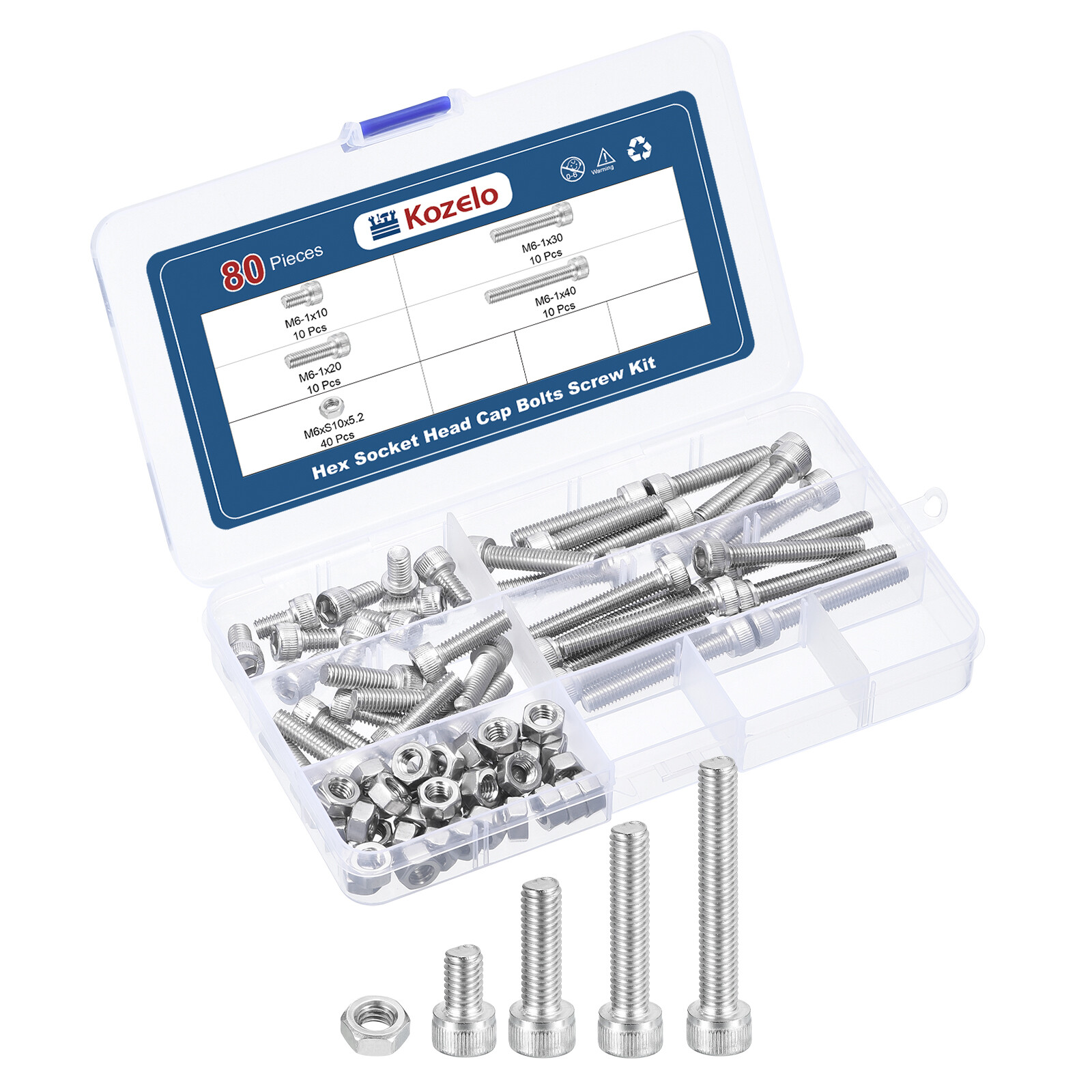 80pcs M6 Socket Head Cap Screws Bolts Nuts Kit, Stainless Steel