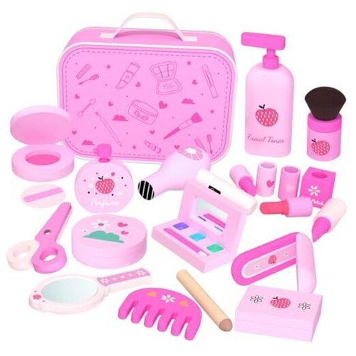 Wooden Makeup Toy Set Pretend Wood Beauty Hair Salon Toys for Toddler Wooden