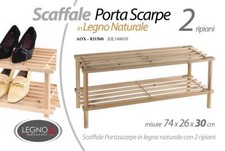 SCAFFALE PORTA SCARPE BASSO SCARPIERA TERRA 2 RIPIANI LEGNO NATURALE 74*26*30