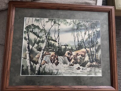 vintage watercolor landscape painting signed Mary Noble Fick 79  original