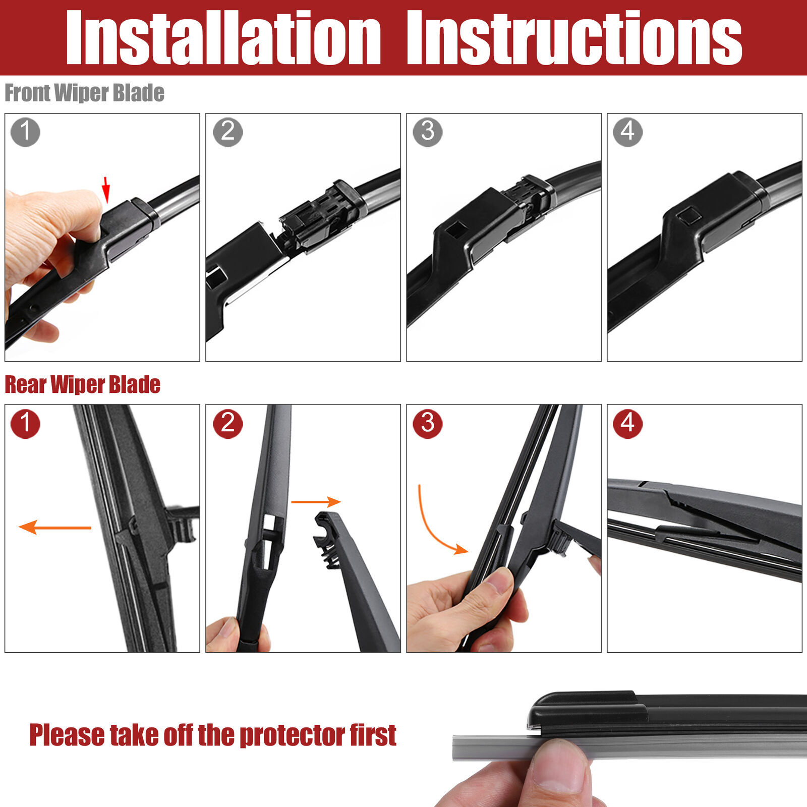 Front + Rear Wiper Blades Set fits Honda CRV 20172023 Windshield