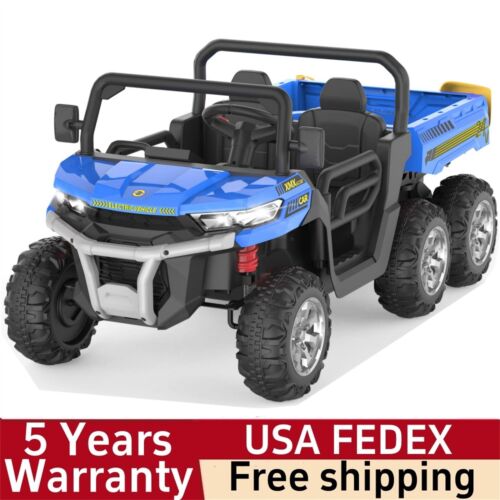 ๐24V Ride On Toy with Dump Bed Remote Control 4WD Power 6 Wheels for Kid 2 Seat